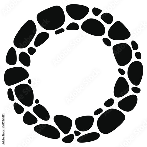 Minimalist circular frame of black organic pebble shapes vector graphic