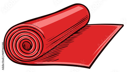 A rolled up red exercise or yoga mat illustration with bold lines for fitness and wellness.
