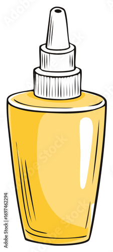 Simple yellow bottle with a dropper cap vector illustration for liquids and cosmetics