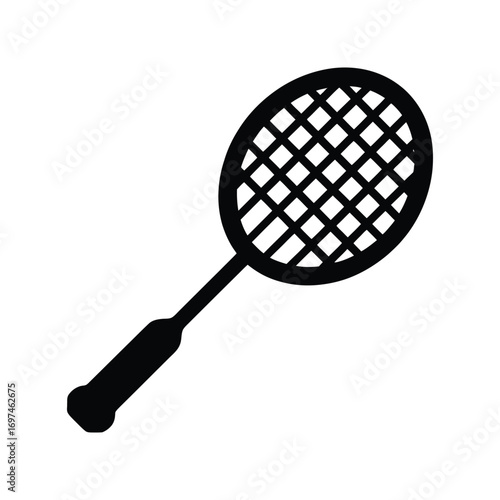 Black silhouette of a badminton racket on a white background