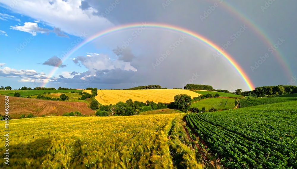 Obraz premium Rainbow over golden fields