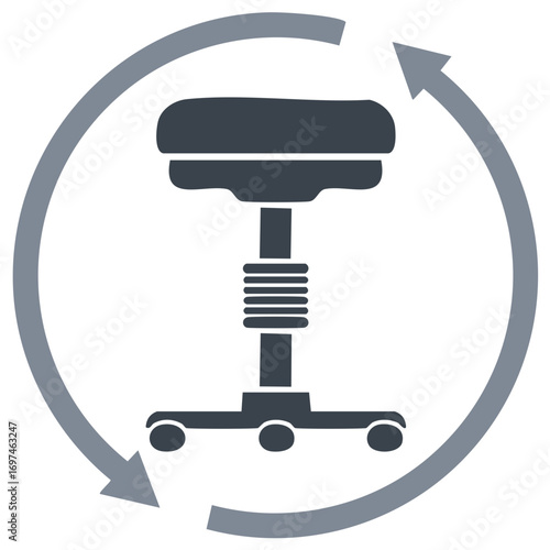 Rolling office stool with 360 degree swivel rotation circular arrow vector icon