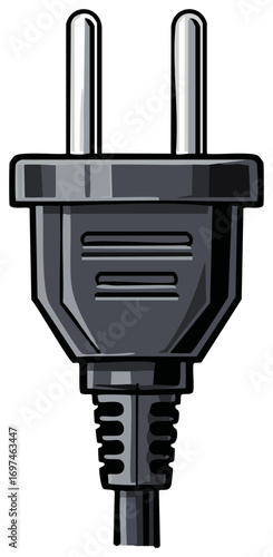 Gray electrical plug power connector for appliances with two metal pins, close up shot