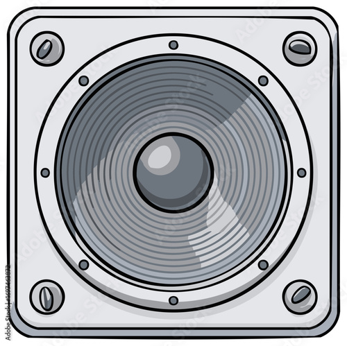 Grey cartoon audio speaker illustration for music and sound entertainment