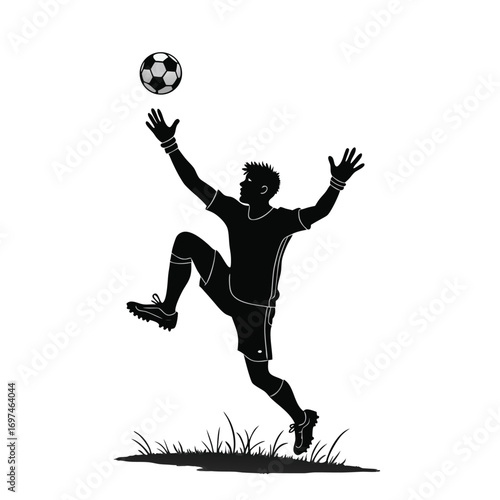 Soccer Goalkeeper Jumping to Catch Ball Keywords: soccer, football, goalkeeper, goalie, jumping