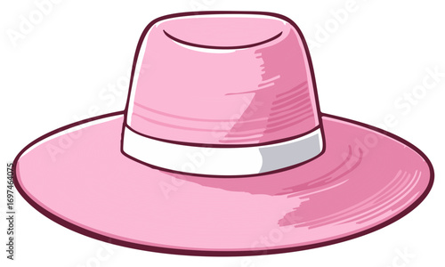 Pink wide brim hat with a white band illustration