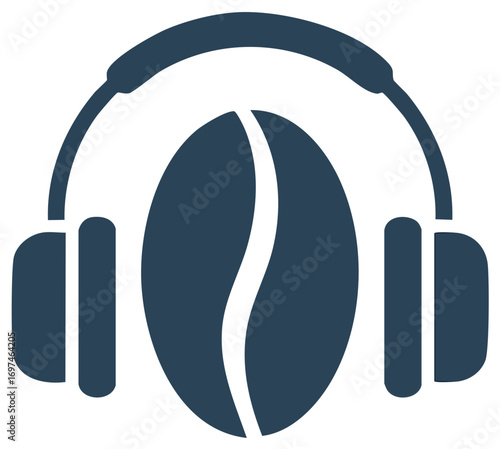 Coffee bean wearing headphones creative icon graphic symbol concept