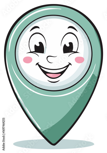 Smiling Cartoon Map Pointer with a Friendly Face for Direction and Location