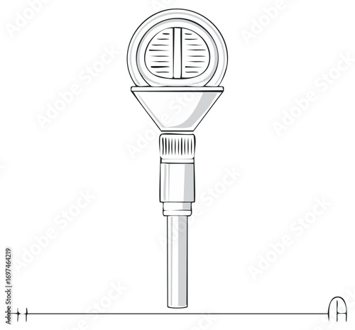Illustration of a detailed garden spotlight, vector design in gray scale, graphic isolated.