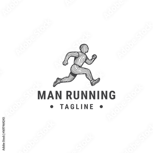 Man running logo vector hipster vintage icon illustration