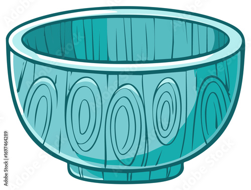 Illustration of a blue wooden bowl with artistic wood grain details