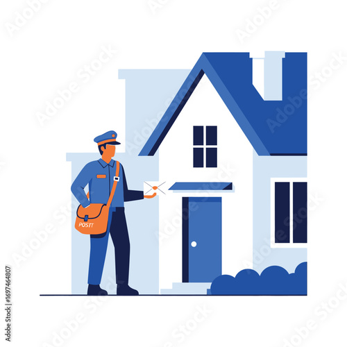 A mail carrier delivers a letter to a residential home.