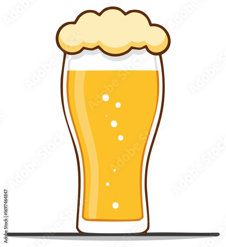 Refreshing golden lager beer with creamy foam and effervescent bubbles in a classic pilsner glass illustration