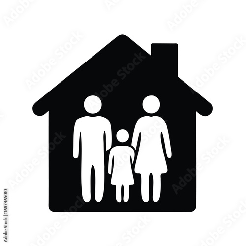 Family Home Symbol Showing Mother Father and Child in a House Shape