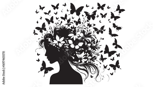 silhouette of a woman with butterfly