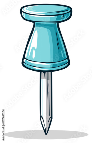 Cartoon Push Pin Illustration Tack with Shadow for Notice Boards or Paper Attachment