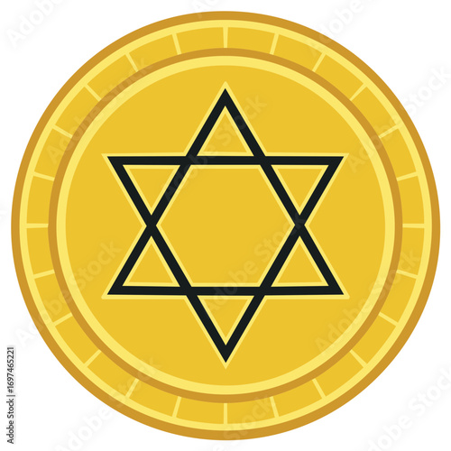 Gold coin with the Star of David symbol, Jewish cultural icon