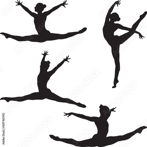 Gymnast or ballet dancer silhouette in various poses vector art