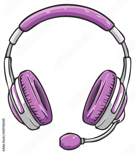 Vibrant purple and white headphones with boom microphone for digital sound