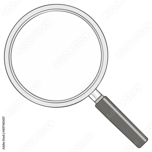 Classic magnifying glass with a silver rim and dark handle, isolated on a white canvas.