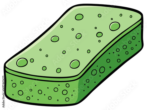 Green cleaning sponge cartoon illustration for household tasks