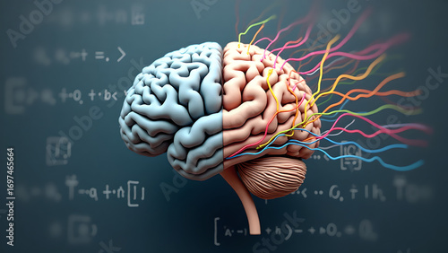 Realistic Human Brain with Neural Pathways and Mathematical Equations
