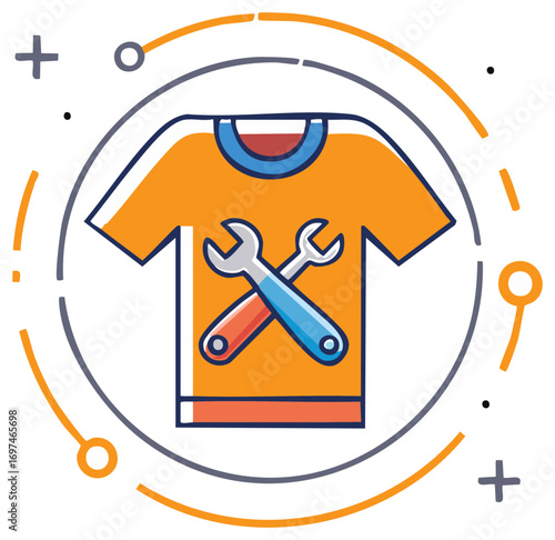 T-shirt with Crossed Wrenches Icon in Colorful Circle for Repair Services