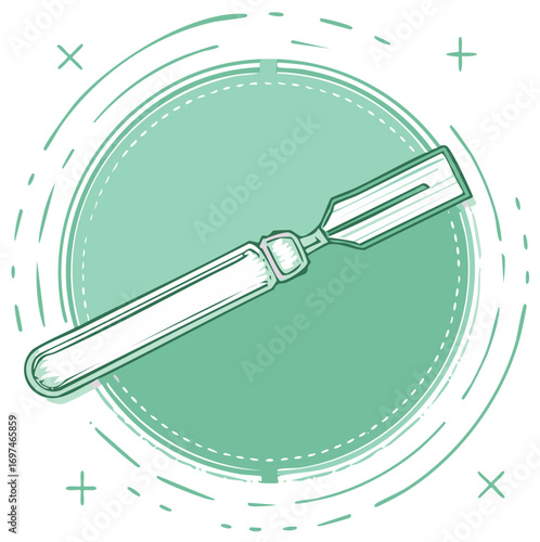 Detailed hand drawn green surgical scalpel medical instrument illustration
