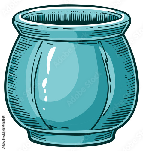 Vintage illustration of an empty glass fishbowl, perfect for design or decoration purposes, transparent and clean.