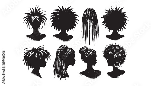 set of women hair silhouettes