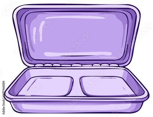 Open empty purple takeout food container with two compartments illustration