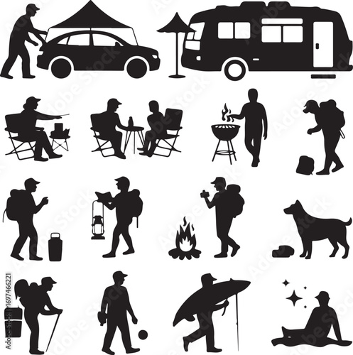 Silhouette Collection Of Camping And Outdoor Leisure Activities Keywords: silhouette, camping