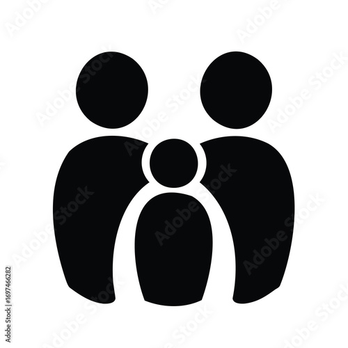 Stylized illustration of a family unit with parents and a child figure