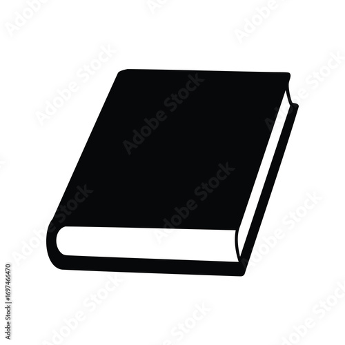 Black and white silhouette of a closed hardcover book in perspective