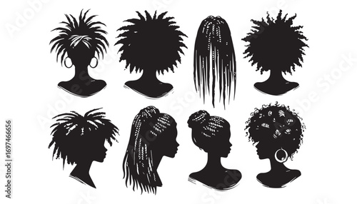 set of women hair silhouettes