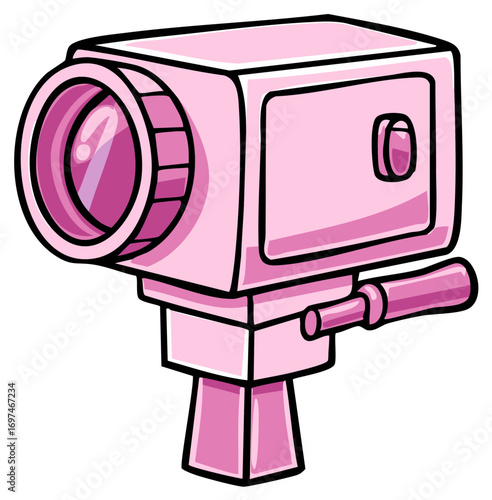 Charming cartoon illustration of a vintage pink movie camera for cinema and videography concepts