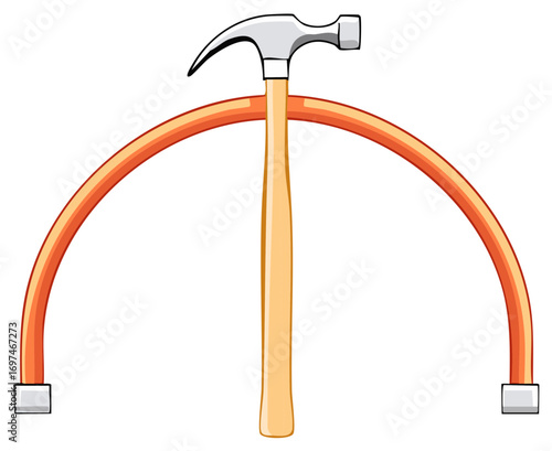 Stylized illustration of a hammer through a curved beam