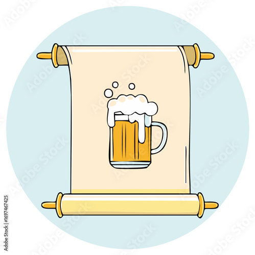 Illustrated Scroll with Beer Mug Artwork Presentation of a draft ale beverage