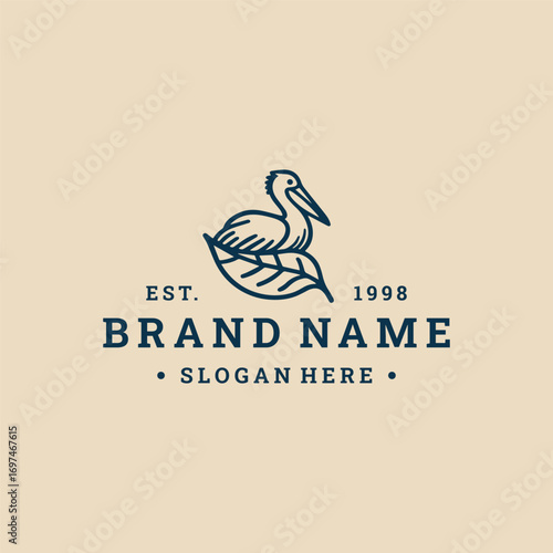 Pelican leaf logo vector hipster vintage icon illustration