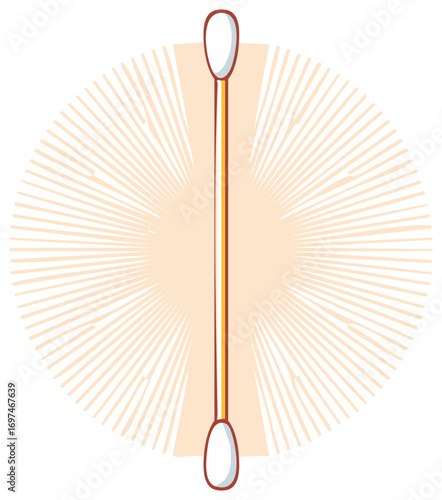 Cotton swabs vector illustration, hygiene stick with soft cotton head and beige line art backdrop