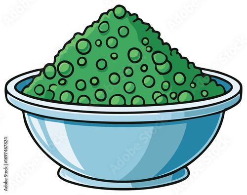 Simple cartoon vector illustration of a large bowl filled with green peas