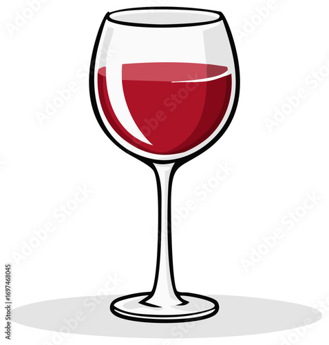 Simple cartoon illustration of a single glass of red wine with a shadow