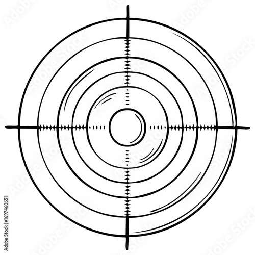 Conceptual bullseye target design with scope crosshairs and concentric circles