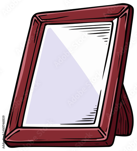 Simple hand drawn maroon picture frame with stand standing upright