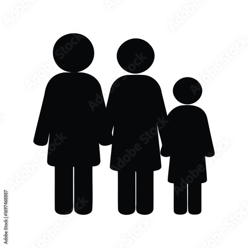 Symbolic representation of a family unit featuring two parents and one child