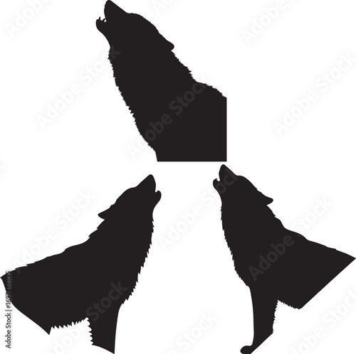 Three howling wolf silhouettes vector trending microstock