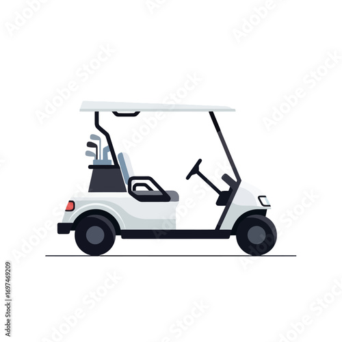 Sleek White Golf Cart Illustration for Recreational Use and Transportation on Golf Courses and Resort Grounds and Design Projects