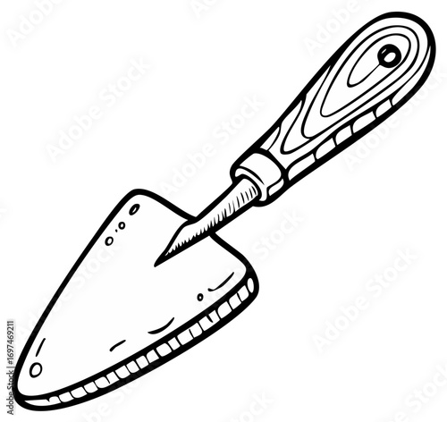 Hand Drawn Garden Trowel Illustration with Wooden Handle for Planting