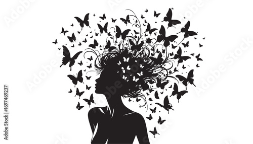 silhouette of a woman with butterfly