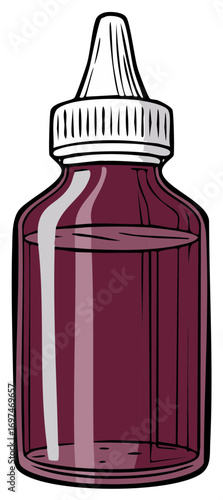 Glass dropper bottle with dark red serum or tincture illustration